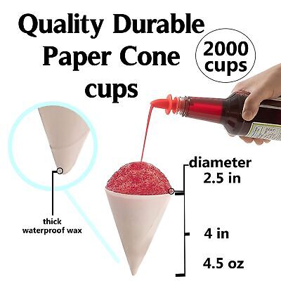 Cone Paper Cups 2000 Pack Snow Cone Disposable 4.5 Oz White