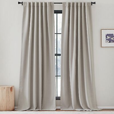 NICETOWN Faux Linen Curtains 96 inches Long, Pinch Pleated Curtains Room Dark...