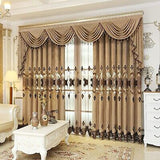 ELKCA Luxury Coffee Chenille Curtain with Embroidered Pattern for Living Room...