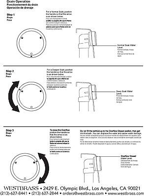 Westbrass 22" Deep Soak Tip-Toe Drain Bath Waste & Overflow, Powder Coat Whit...