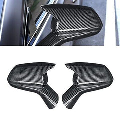 1pair Glossy Black Carbon Fiber Color Horn Style Rearview Side Mirror Cover C...