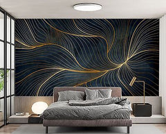 Simple Golden Lines Wall Mural Wallpaper for Bedroom 137" x 100" No.44