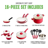 GreenLife Soft Grip Healthy Ceramic Nonstick 16 16 Piece Cookware Set, Red