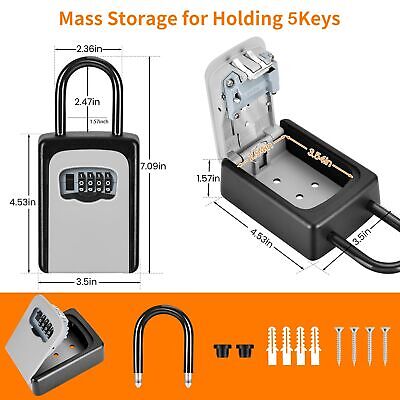 Portable Key Lock Box, Upgrade Clearly Visible Numbers, Lock Box Wall Mounted...