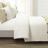 Lush Decor Linen Button Farmhouse 5 Piece Comforter Set, King, Linen - Rustic...