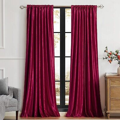 PRIMROSE Red Curtains 120 inch for Living Room Velvet Drapes Blackout Rod Poc...