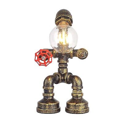 Water Pipe Table Lamp Robot Style- Retro Industrial Table Light- Antique Stea...