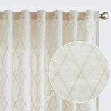 jinchan Beige Linen Curtains for Living Room Diamond Embroidered Back Tab Dra...