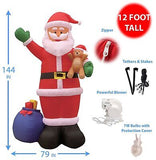 12 Foot Tall Huge Christmas Inflatable Santa Claus with Gift Bag and Bear Lig...