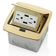 Leviton PFUS1-BR Pop-Up Floor Box with Dual Type A, 3.6 USB Charger, 15 Amp O...