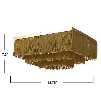 Creative Co-Op EC0917 13.75" Square Fringe Light Fixture Semi-Flush Mount, Gold