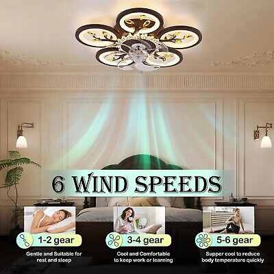 22.8 Inch Flower Ceiling Fan with Lights Remote Control, Silent 6 Speed 3 Col...