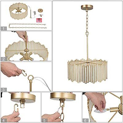 Durent Lighting Gold Drum Chandelier 4-Light Modern 4-Light,