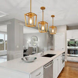 SGLfarmty 1-Light Gold Pendant Light, Farmhouse Cage Pendant Lighting Fixture...