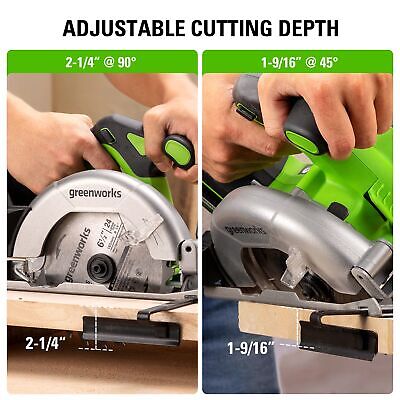 Greenworks 24V Brushless 6-1/2" Circular Saw, 4,800 RPM, Adjustable Cutting D...