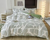 Striped Duvet Cover King, White 100% Cotton Duvet Cover with Green Stripes Pa...