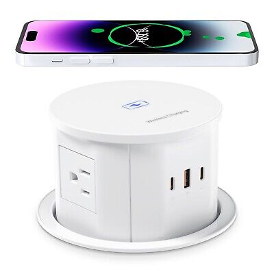 ANNQUAN 4.75" Pop Up Outlet with 65W USB-C,15W Wireless Charger,4 Outlets,3 U...