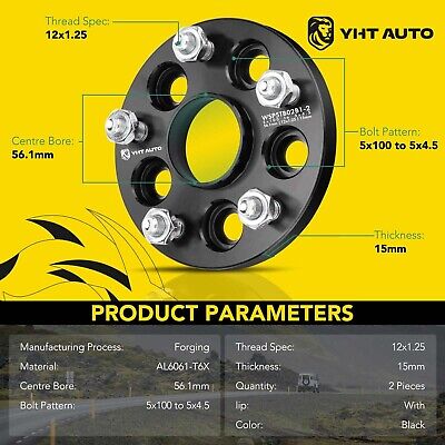 YHTAUTO 5x100mm to 5x4.5 Wheel Adapters 15mm Fits Subaru Outback, Forester, I...