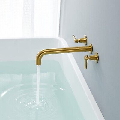 Wall Mount Tub Filler Brushed Gold Tub Faucet Brass Bathroom Bathtub Faucets ...