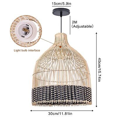 1 Light Rattan Pendant Light Coastal Wicker Boho Chandelier Handwoven Hanging...