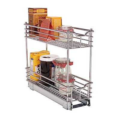 Household Essentials Narrow Sliding Cabinet Organizer, Two Tier 7", Chrome