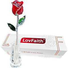 25th Anniversary Silver Trimmed Real Red Rose with Crystal Stand, Best Foreve...