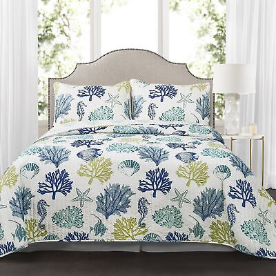 Lush Decor Coastal Reef Reversible Quilt Set, 7 Piece Set, Full/ Queen, Navy ...