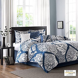 Madison Park Vienna Sateen Cotton Comforter Set, Queen, Indigo