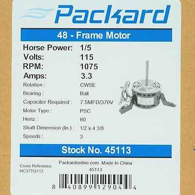 Packard 45113 Furnace Blower Fan Motor Replacement for Carrier HC37TQ113 3 Sp...