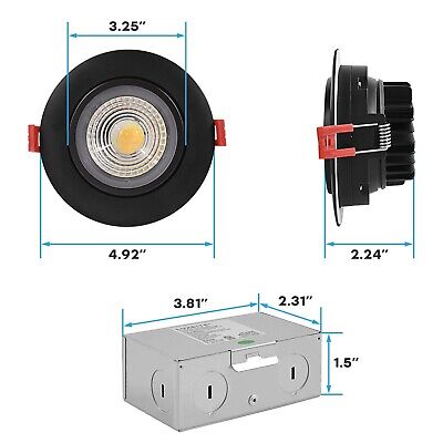 LUXRITE 4 Inch Gimbal LED Recessed Light with Junction Box, 11W=75W, 5CCT Col...