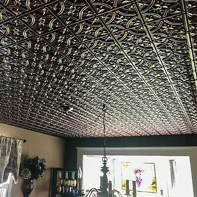 150 Gothic Reims PVC 2' x 2' Glue-up Ceiling Tile (Covers / 40 sq.ft), Antiqu...