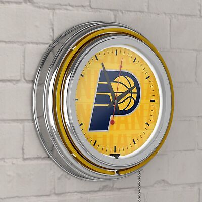 Trademark Gameroom NBA Chrome Double Rung Neon Clock - City - Indiana Pacers