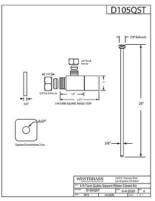 Westbrass D105QST-62 5/8" x 3/8" OD x 20" Flat Head Toilet Supply Line Riser ...