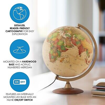 Waypoint Geographic Journey Globe, 12" Illuminated Antique Ocean-Style World ...