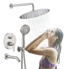 Fransiton 10 Inches Brushed Nickel Shower Faucet Set with Tub Spout,Rainfall ...