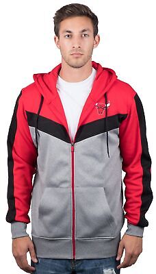 Ultra Game NBA Men's Contrast Back Cut Full Zip Hoodie Sweatshirt Chicago Bulls