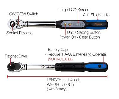 3/8 inch Digital Torque Wrench, 2.21-44.24 ft-lbs Torque Range, Compact Size,...