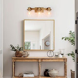 LALUZ Bathroom Light Fixtures, Gold Vanity Light Fixture with Seeded Glass Sh...