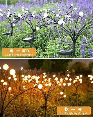 Solar Powered LED Firefly Garden Lights, Swaying Solar Garden Lights with 2 L...