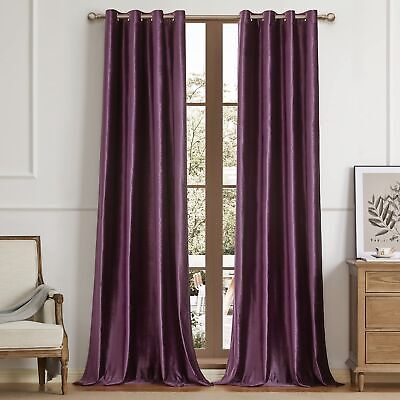 BULBUL Velvet Window Curtains 120 inch Length- 2 Panels Purple Living Room He...