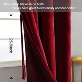 JIUZHEN Red Velvet Curtains 90 inches - Soft Velvet Blackout Grommet Curtains...