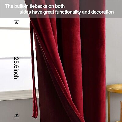 JIUZHEN Red Velvet Curtains 90 inches - Soft Velvet Blackout Grommet Curtains...