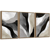 Minimalist Abstract Boho Wall Art - Natural Framed Abstract Canvas Picture Fl...