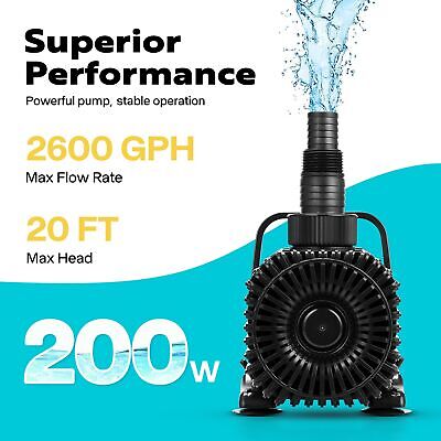 VIVOHOME 200W 2600GPH Submersible Water Pump with Barrier Bag, 20ft High Lift...