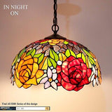 WERFACTORY Tiffany Pendant Light Fixture Red Yellow Rose Stained Glass Hangin...