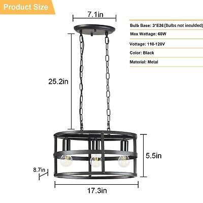 DLLT 3 Light Black Metal Industrial Chandelier, Kitchen Island Cage Lighting ...