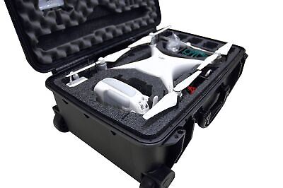 Case Club Pre-Cut Waterproof Drone Case with Wheels, Extension Handle & 2 Moi...