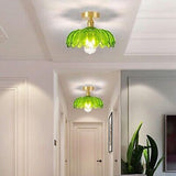 Glass Ceiling Light Modern Brass Ceiling Pendant Light Fixtures with Green Gl...