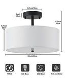 13" Semi Flush Mount Ceiling Light Fixture, 3-Light Black Drum Flush Mount Li...