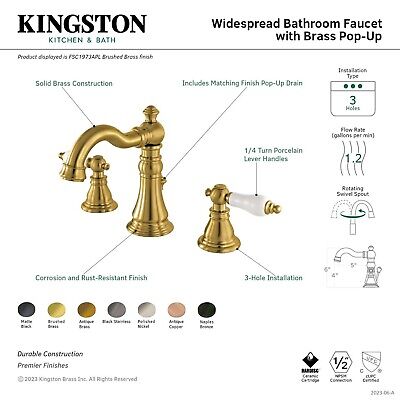 Kingston Brass FSC1970APL American Patriot Widespread Bathroom Faucet, Matte ...